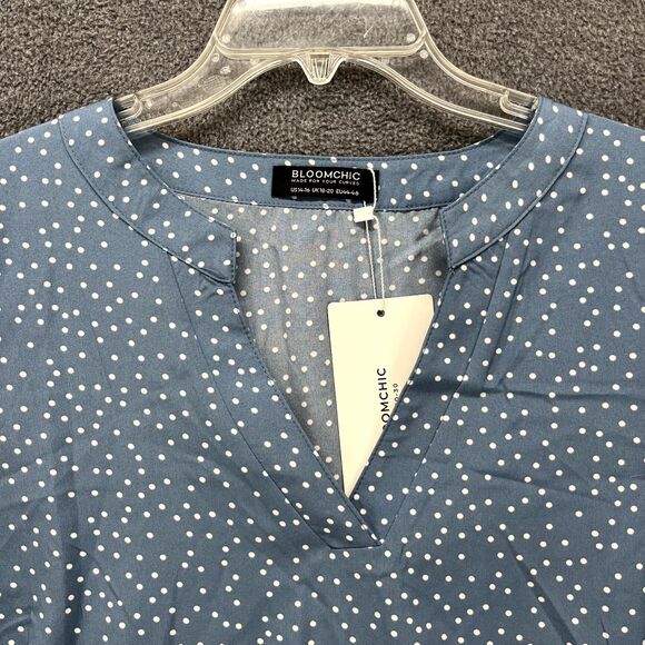 BLOOMCHIC Top Womens plus 1X 14 16 blue white polka dot short sleeve ruffle - Picture 4 of 14